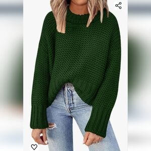 Deep Self Crewneck Chunky Knit Long Sleeves Green Sweater Pullover